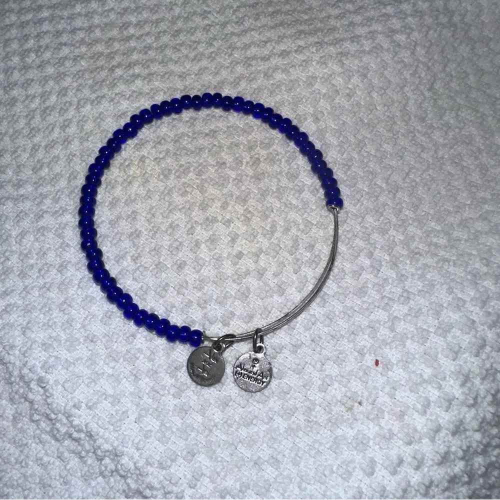 Alex & Ani silvertone royal / cobalt blue bead bracelet / bangle